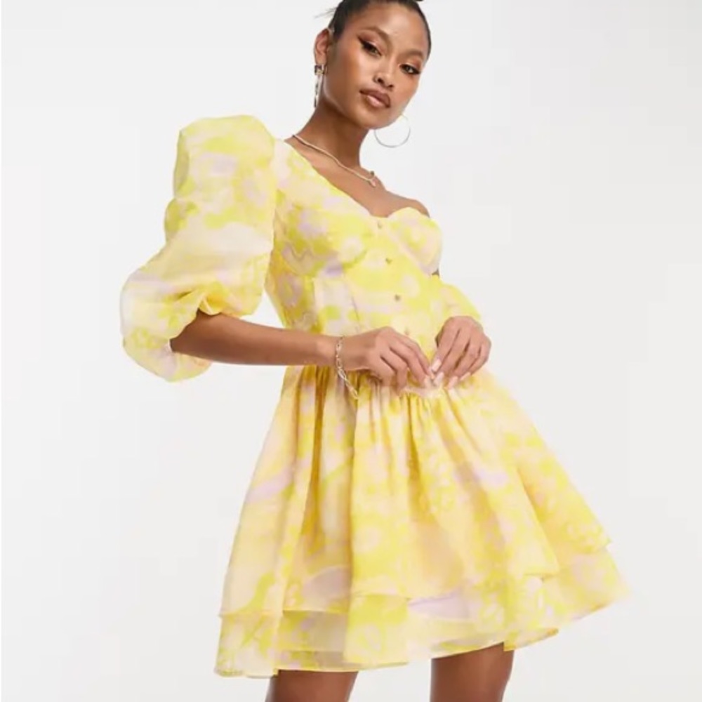 ASOS one-shoulder puff dress.